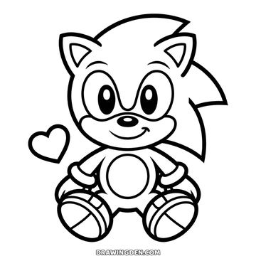 Baby Sonic sitting with his legs out, round eyes, a big smile and a heart floating beside him