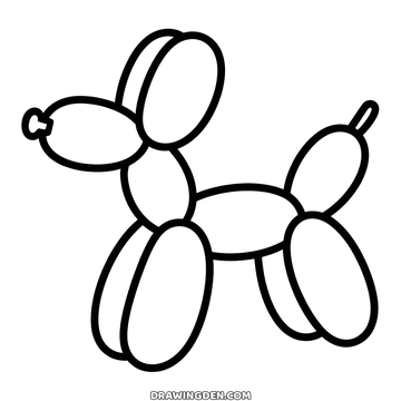 Simple drawing of a balloon dog, its body and legs made of tubes joined at pinched knots