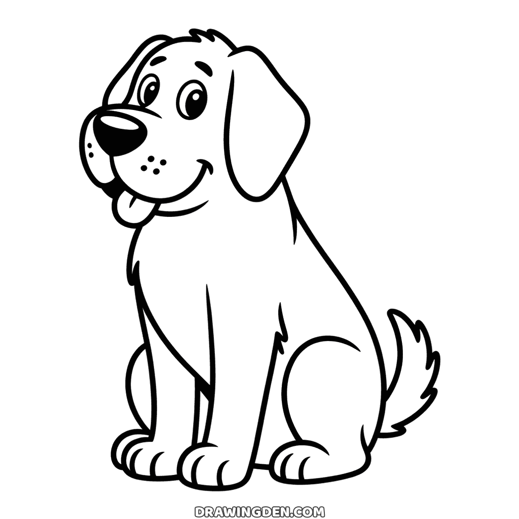 Big dog drawing sitting upright with a deep chest full of long fur and a thick plumed tail behind