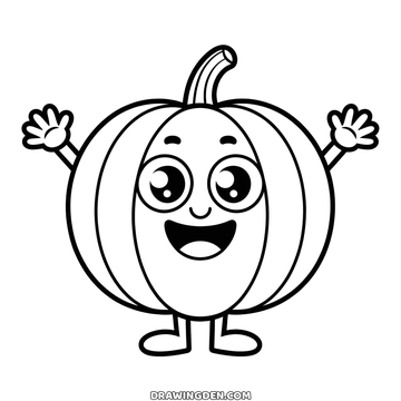 Dessin gratuit de citrouille à imprimer, un personnage citrouille souriant avec des bras et des jambes