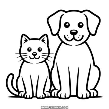 Cat and dog sitting side by side on the grass, the dog taller with floppy ears and the cat upright