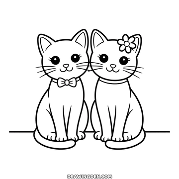 Two cats sitting on a ledge, one in a bow tie and one with a flower, cat drawing to print