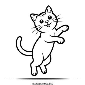 Cat in mid leap, all four paws off the ground, printable cat drawing