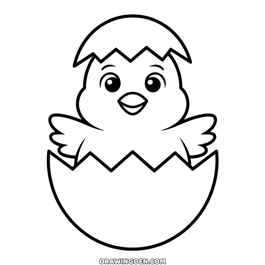 Baby chick hatching from a cracked egg with the top of the shell on its head and both little wings spread out