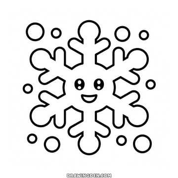Simple snowflake drawing with a smiling face and six branching arms