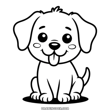 Puppy sitting with its tail up and its tongue out, simple printable dog drawing