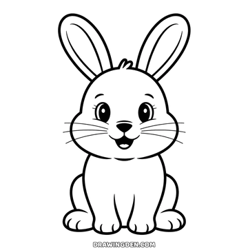 Rabbit sitting upright with both front paws in front of it, simple drawing to print