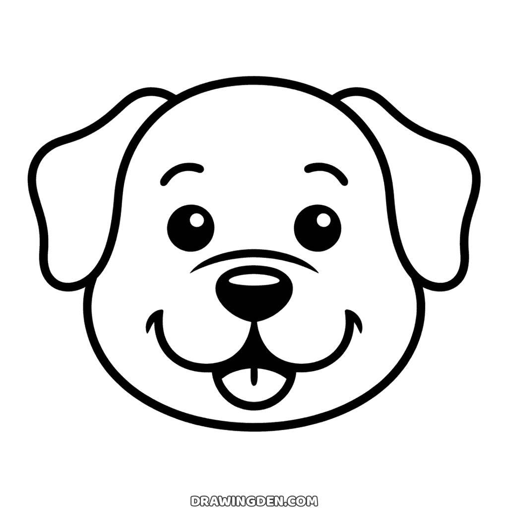 Cute puppy face with floppy ears and a big round nose, simple drawing for kids