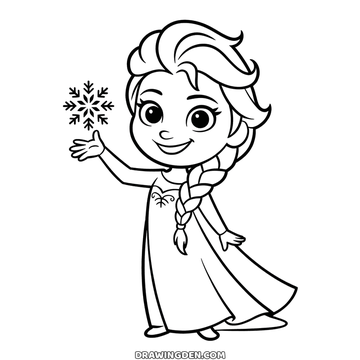 Princess Elsa standing with one hand held out and a snowflake floating above her palm, easy page to print
