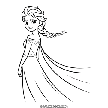 Elsa looking back over her shoulder as her long sheer cape and braid sweep out to the side