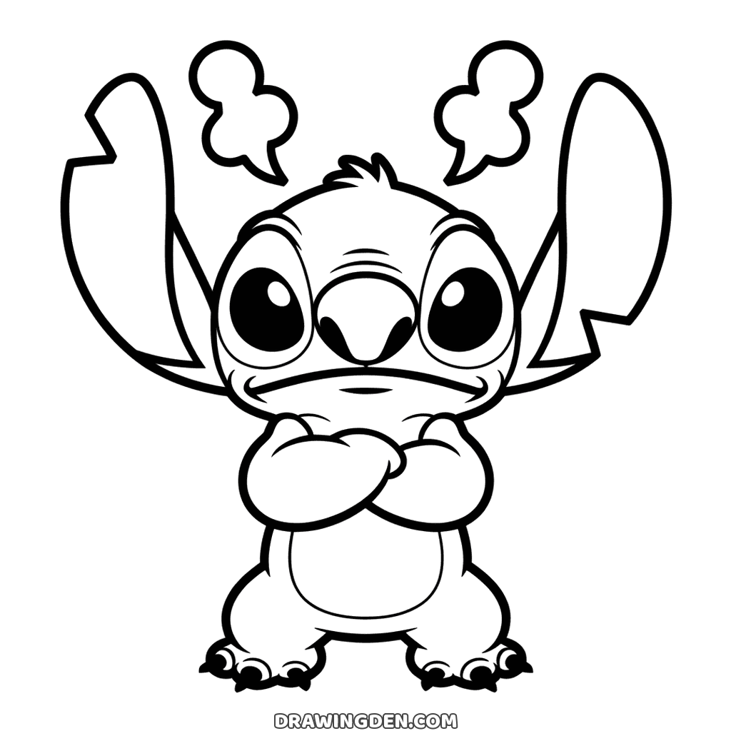 Grumpy Stitch with arms folded and a frown, two angry puffs of steam above his ears