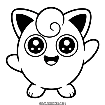 Jigglypuff drawing, a round Pokémon with very large eyes and a curl of hair on its forehead, easy page to print