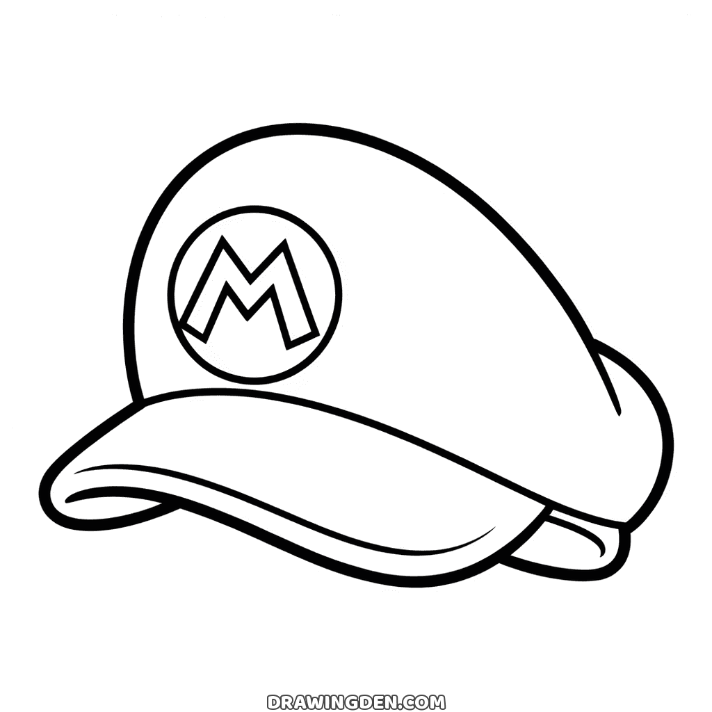 Mario's cap drawn on its own, the M emblem in a circle on the front and the peak curving down
