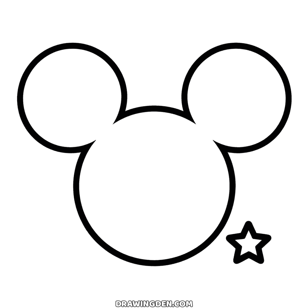 Mickey Mouse head silhouette made of three circles, one big and two small, with a little star in the corner