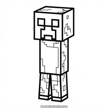 Minecraft Creeper standing tall with its square head, frowning face and patchy blocky body