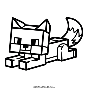 Minecraft fox lying down with pointed ears, square muzzle and a bushy white tipped tail