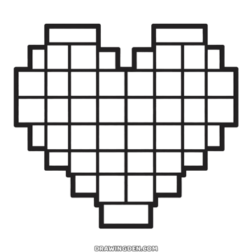 Pixel heart from Minecraft made of a grid of small squares, outlined in black