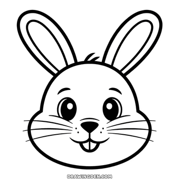 Cute bunny face with tall ears and front teeth, easy drawing for kids