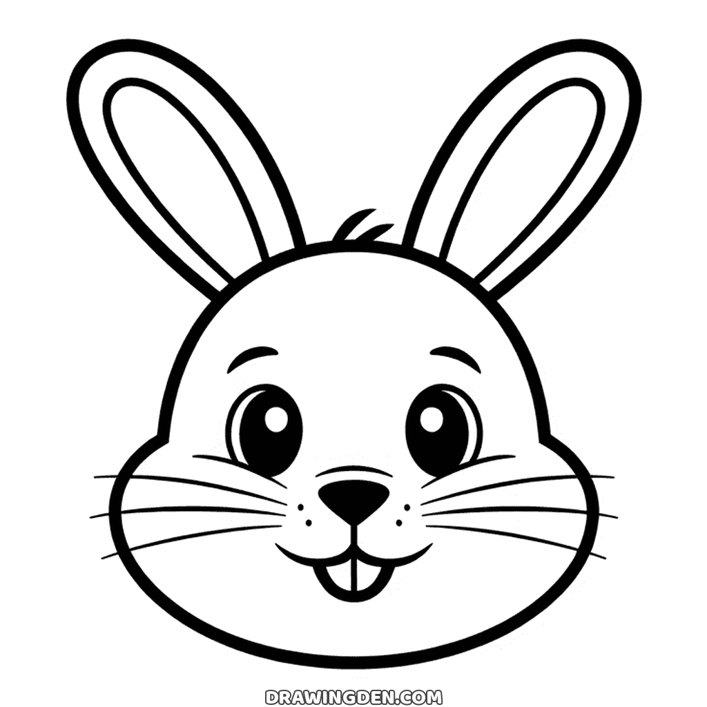Cute bunny face with tall ears and front teeth, easy drawing for kids