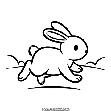 Rabbit at full stretch mid run with its ears laid flat back, printable rabbit drawing