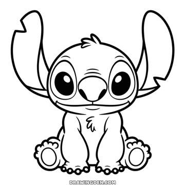 Simple Stitch sitting upright with his paws at his sides, a plain outline for very young children