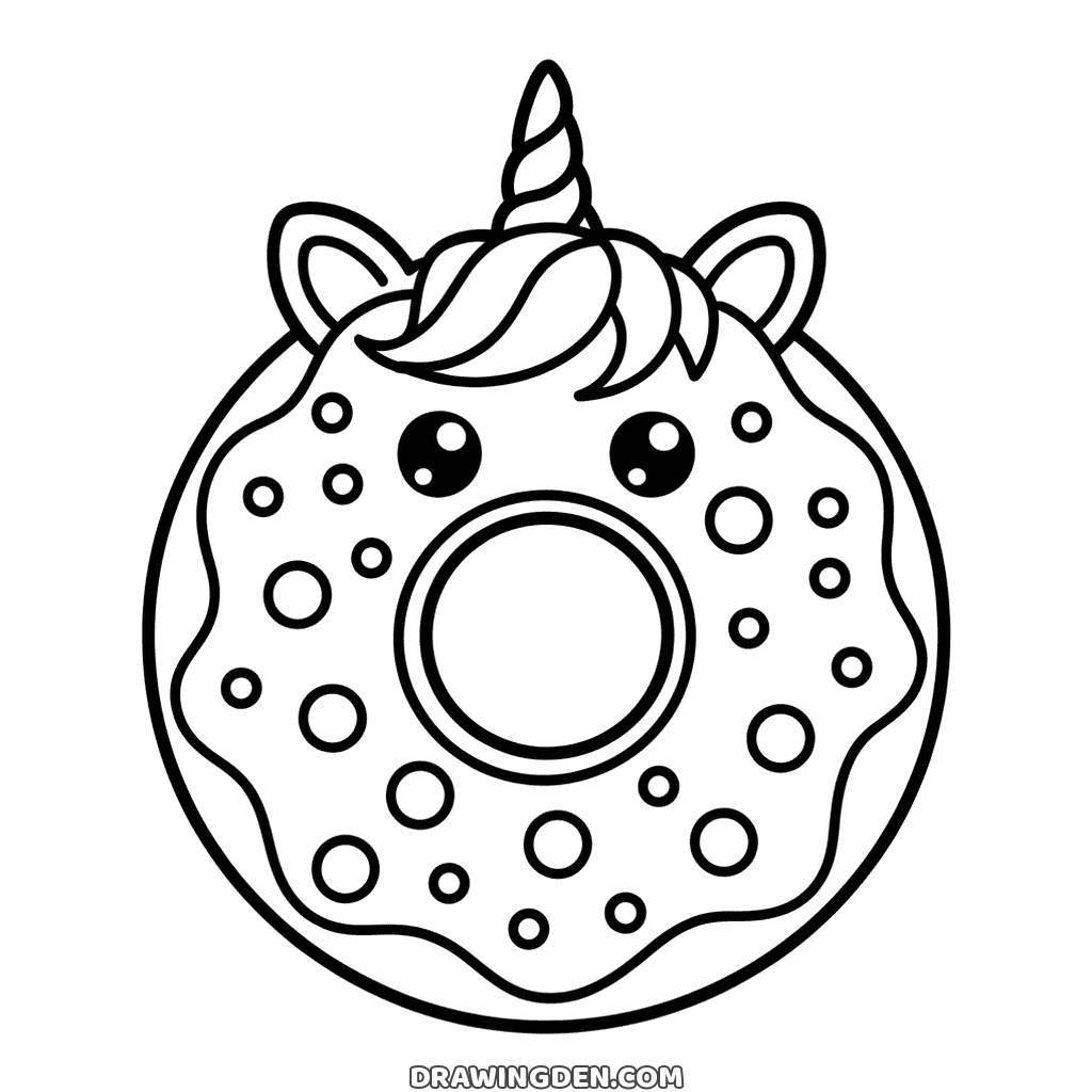 Licorne donut à imprimer gratuitement, glaçage à pois et corne en spirale